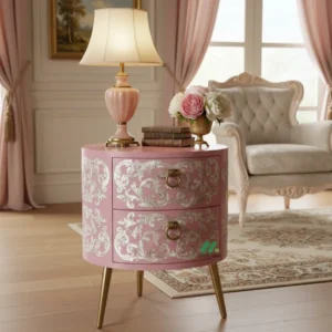 Mother of pearl Pink Round Bedside Table
