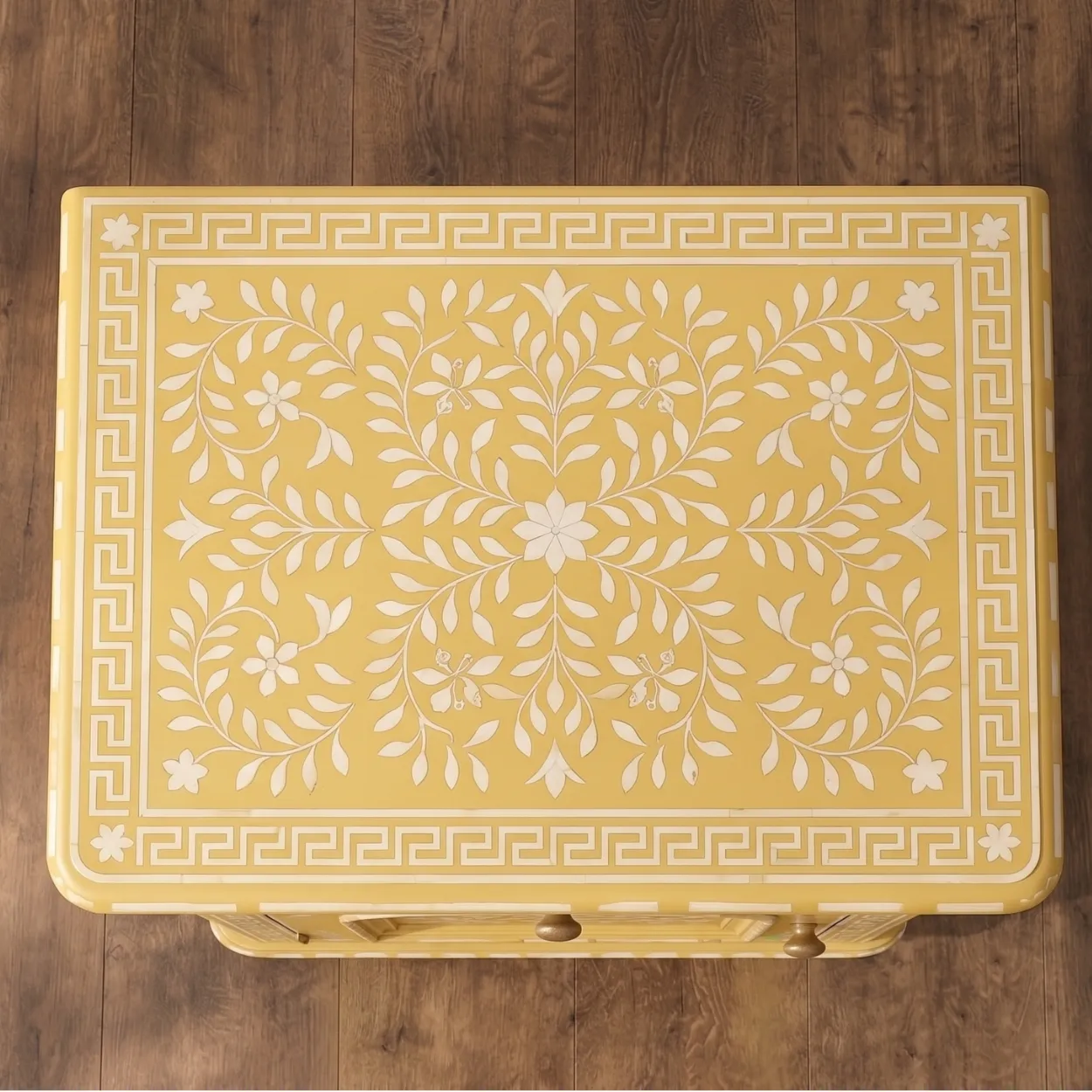 Bone Inlay Yellow Bedside table - Image 6