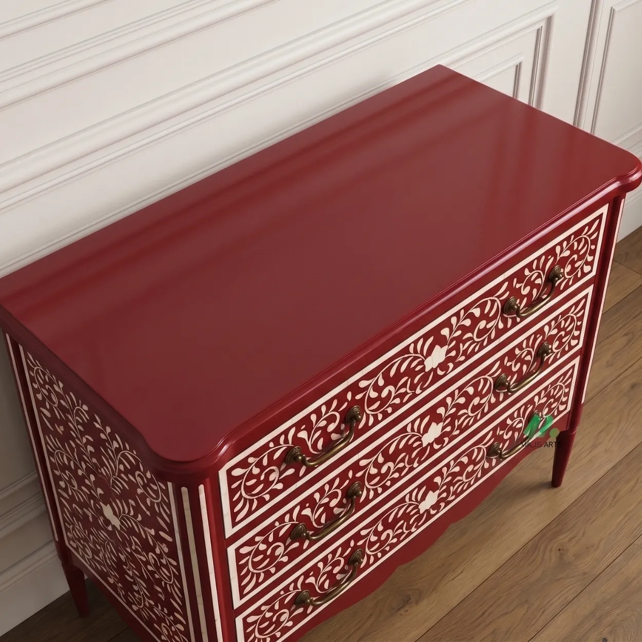 Bone Inlay Red 3 Chest of Drawer - Image 3
