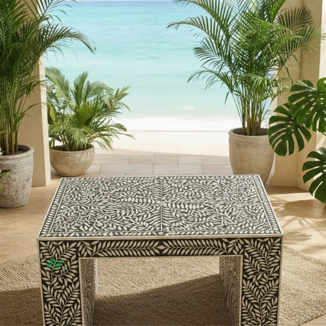 Bone Inlay Black Console Table - Image 3