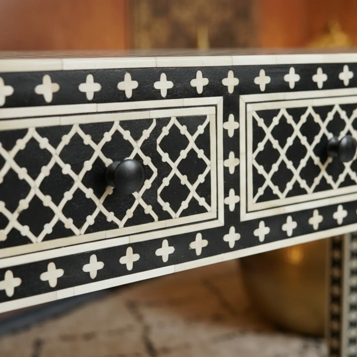 Bone Inlay Black Console Table - Image 6