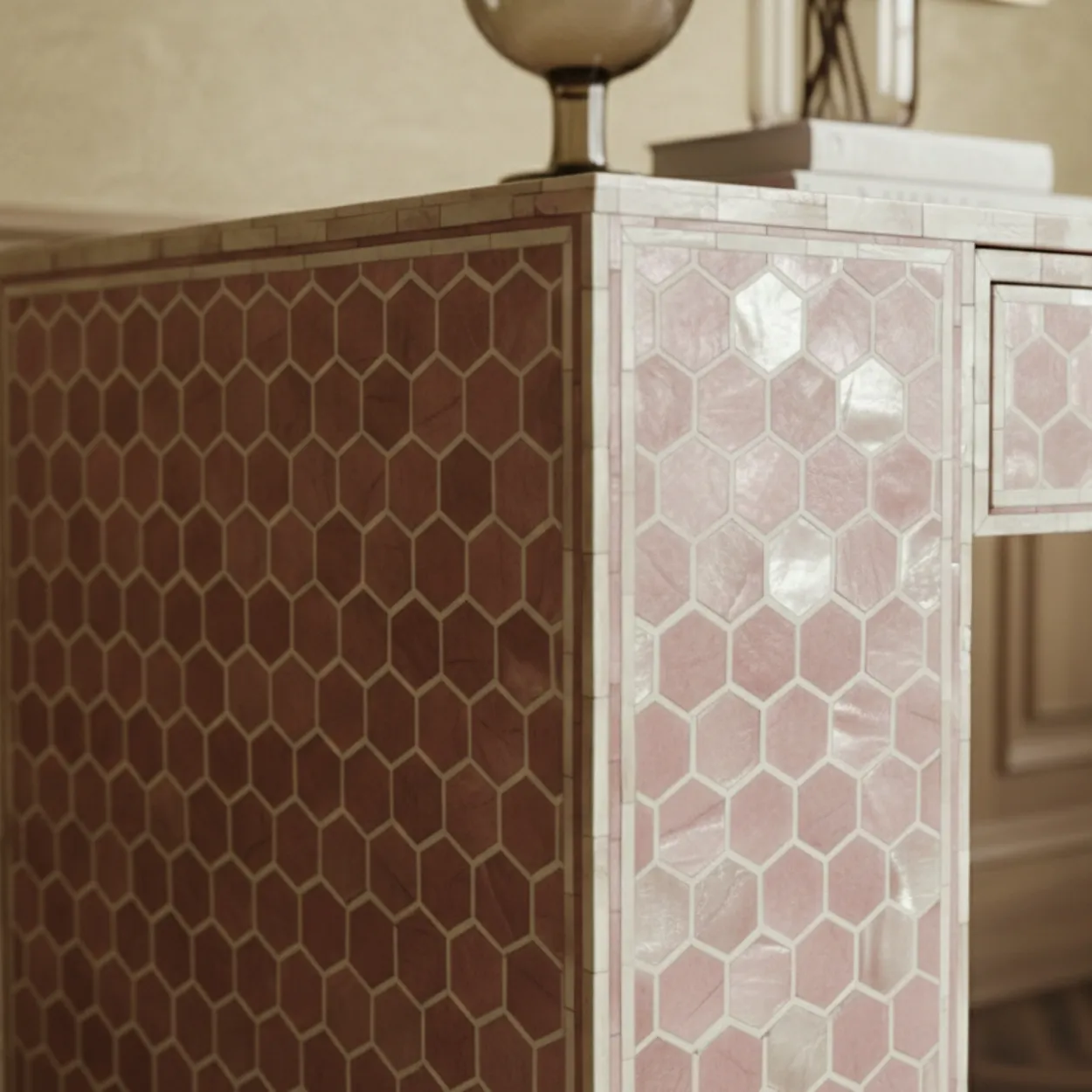 Mother of Pearl Pink Console Table - Image 4