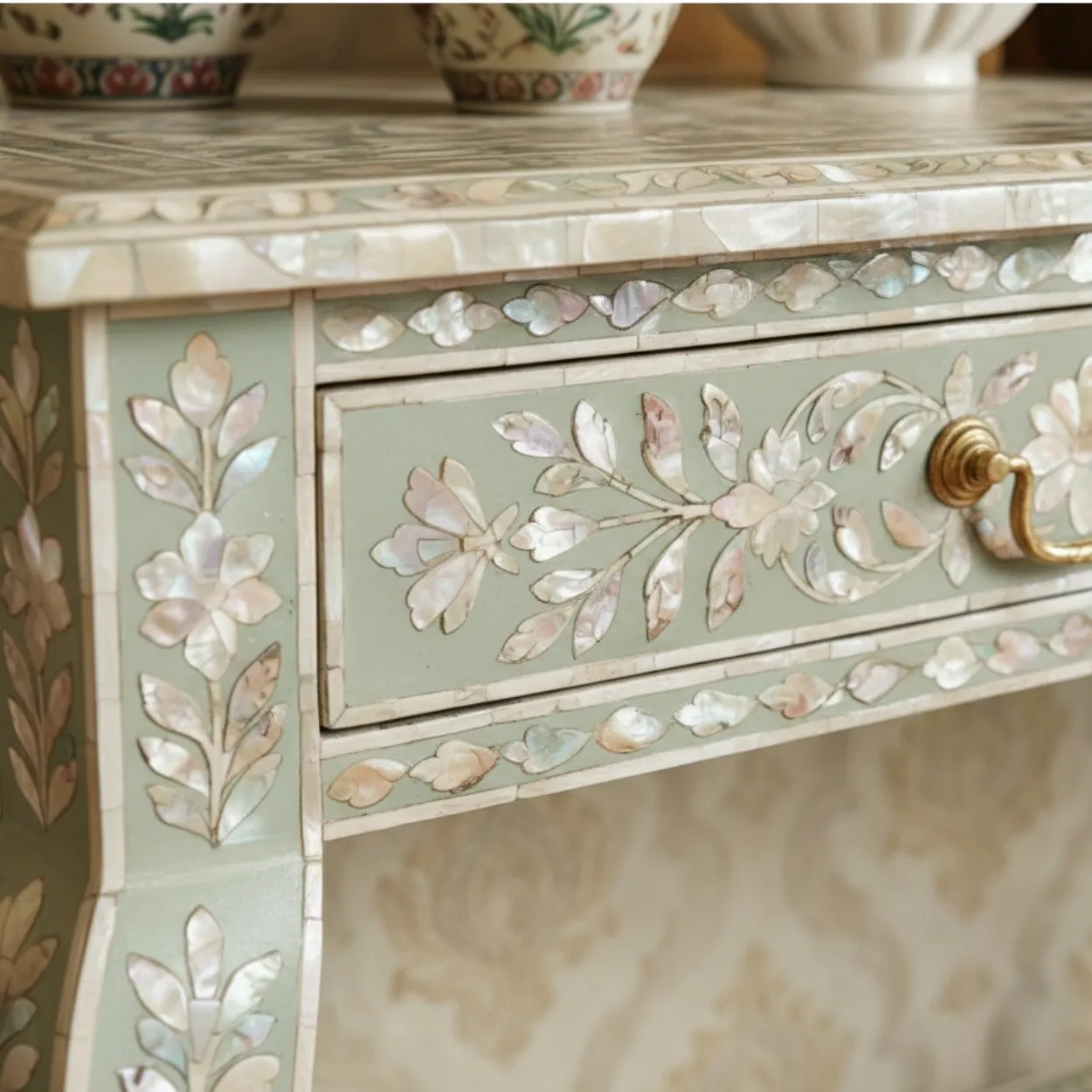 Mother of Pearl Green Console Table - Image 5