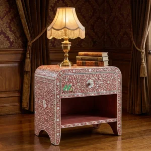 Mother Of Pearl Pink Bedside Table with 1 Drawers