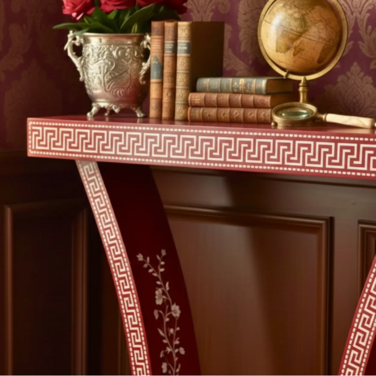 Bone Inlay Red Console Table - Image 4