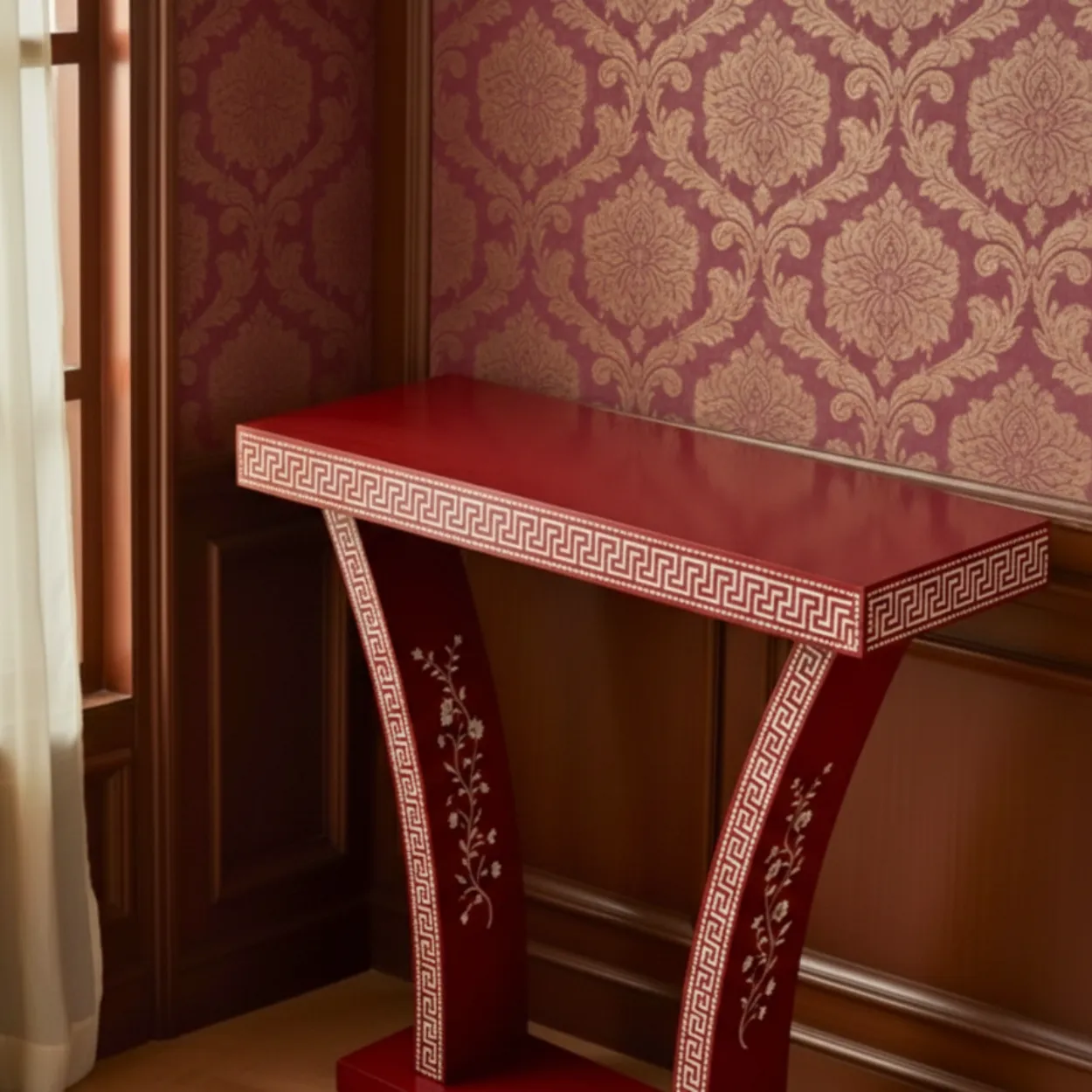 Bone Inlay Red Console Table - Image 3