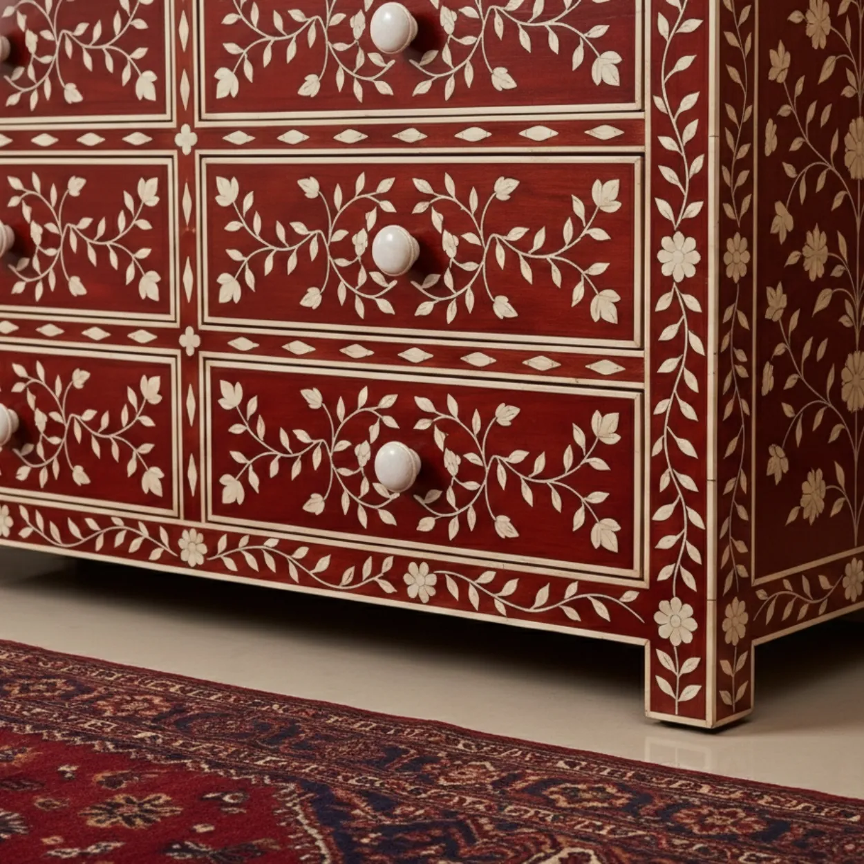 Bone Inlay Red 6 Chest of Drawer - Image 4