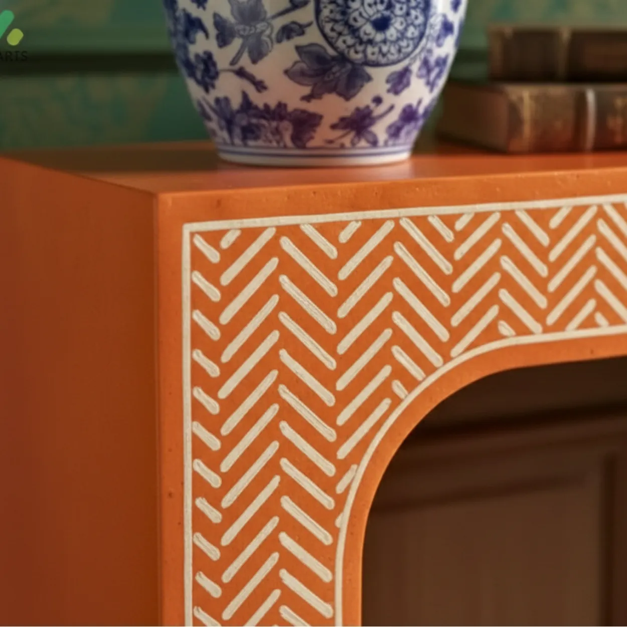 Bone Inlay Orange Console Table - Image 5
