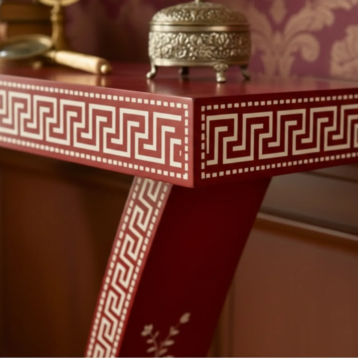 Bone Inlay Red Console Table - Image 7