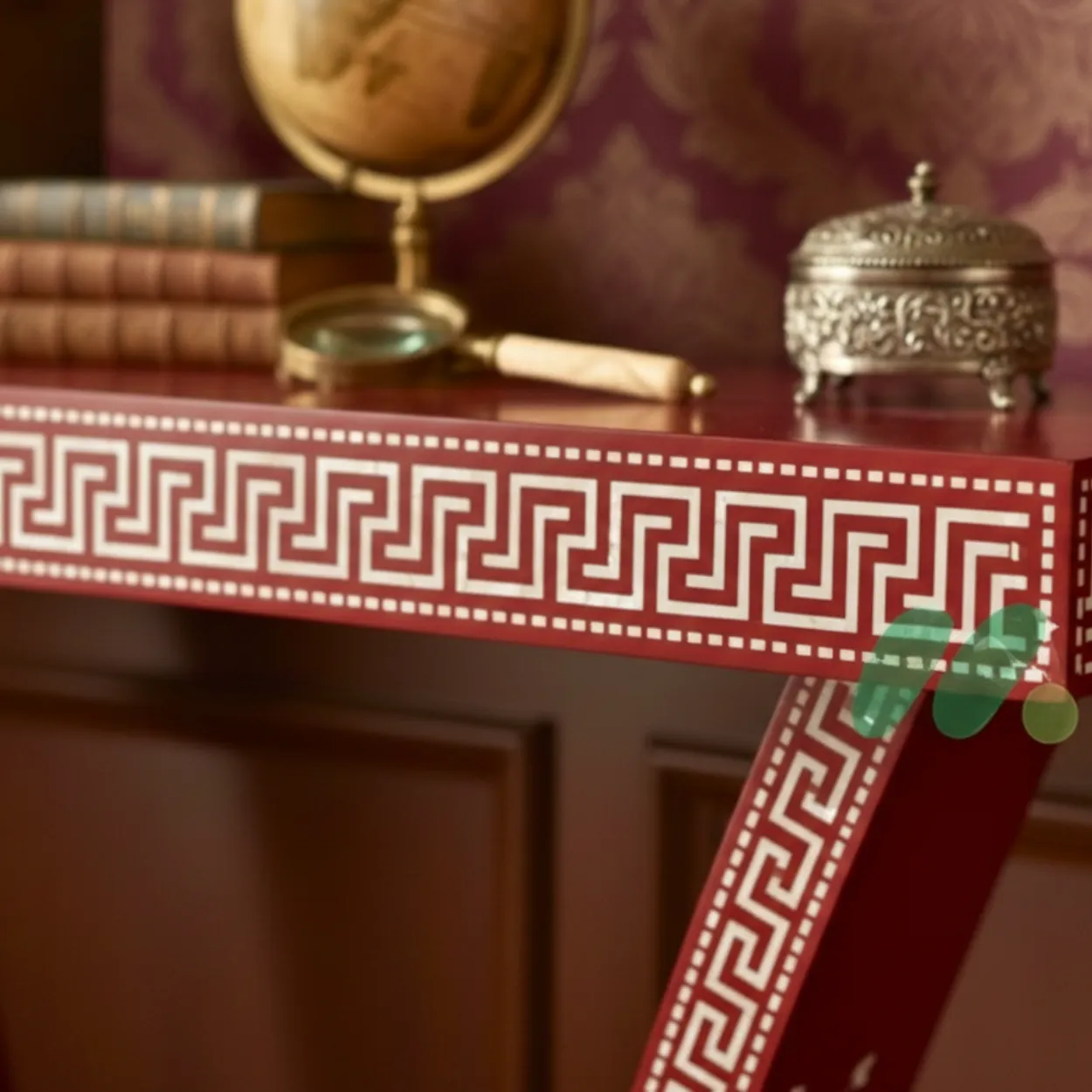 Bone Inlay Red Console Table - Image 6