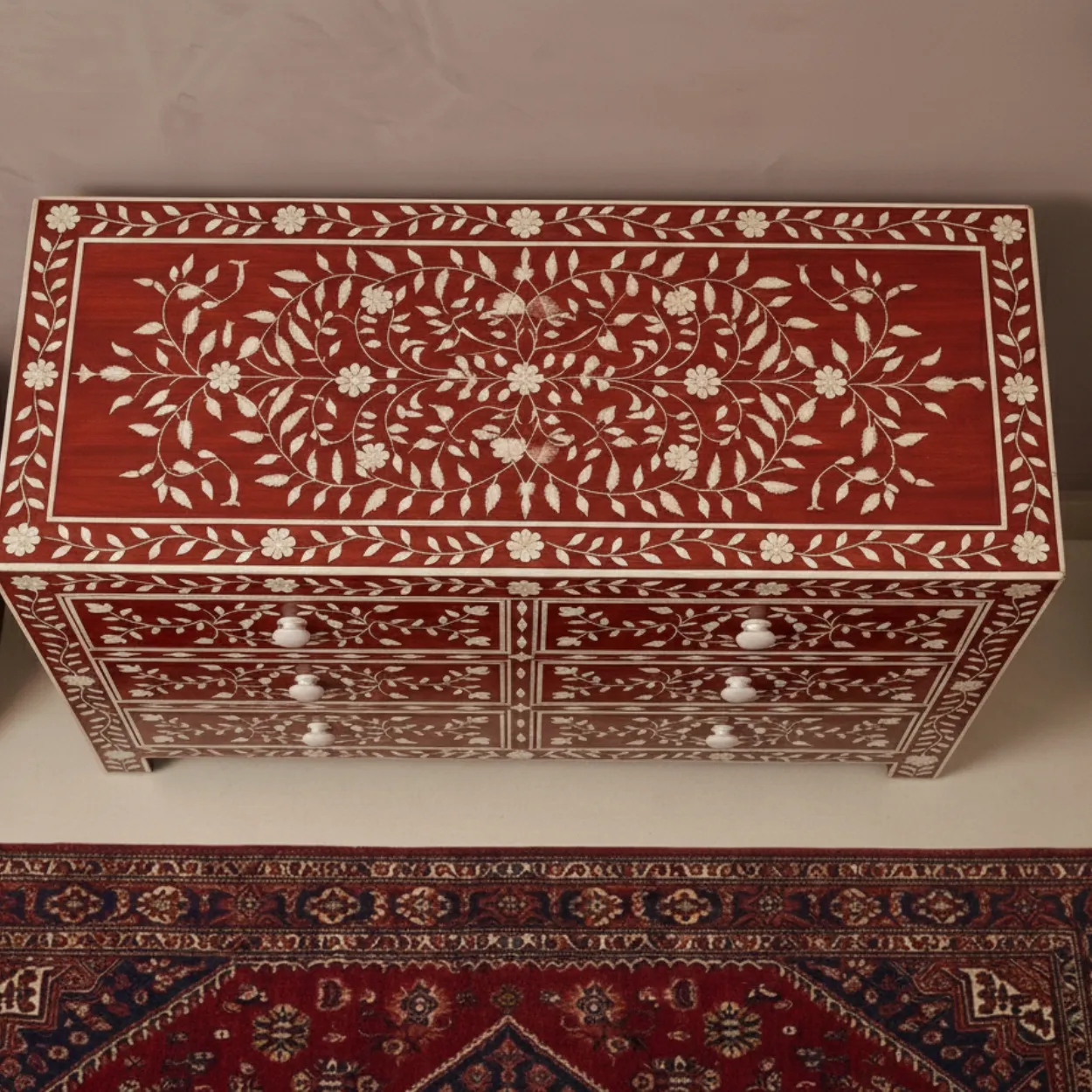 Bone Inlay Red 6 Chest of Drawer - Image 3