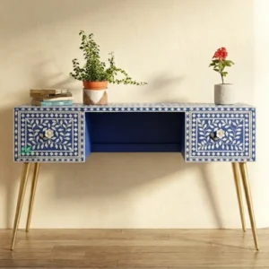 Mother of Pearl Blue Study Table with 2 drawer