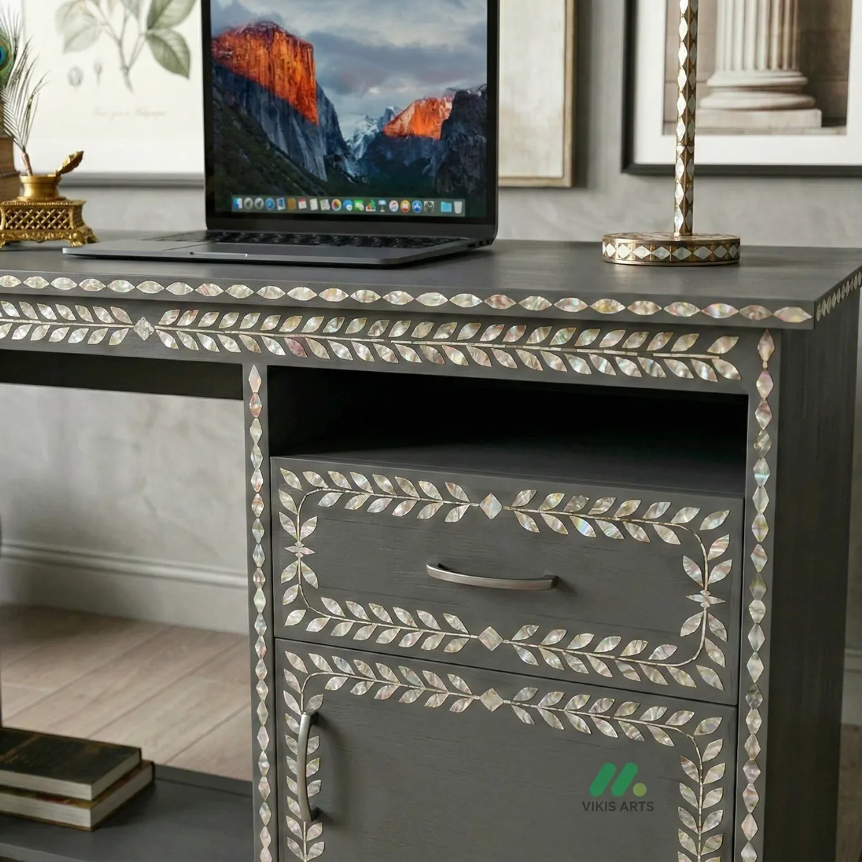 Mother of Pearl Grey Study Table - Image 7