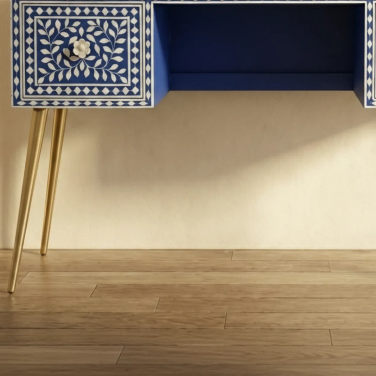 Mother of Pearl Blue Study Table with 2 drawer - Image 4