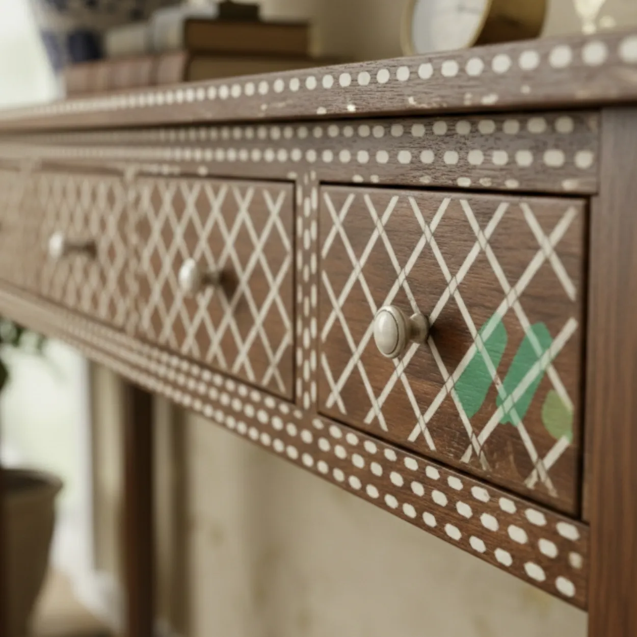 Bone Inlay Wooden Console Table - Image 4