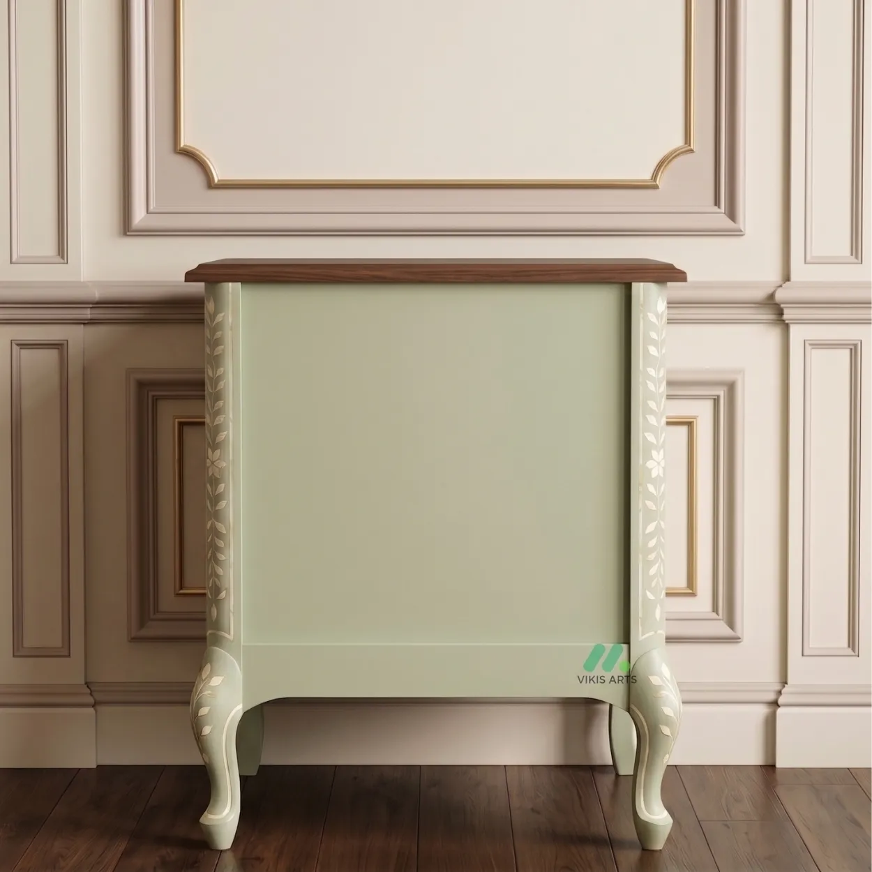 Bone Inlay Light Green Bedside Table - Image 2