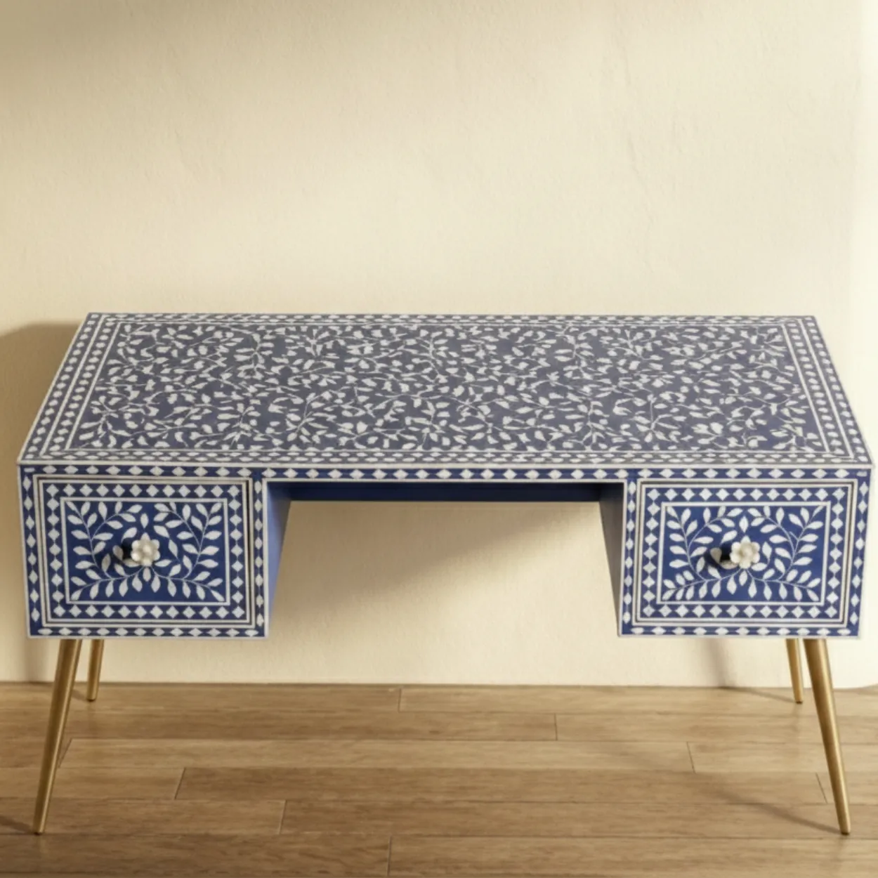 Mother of Pearl Blue Study Table with 2 drawer - Image 3