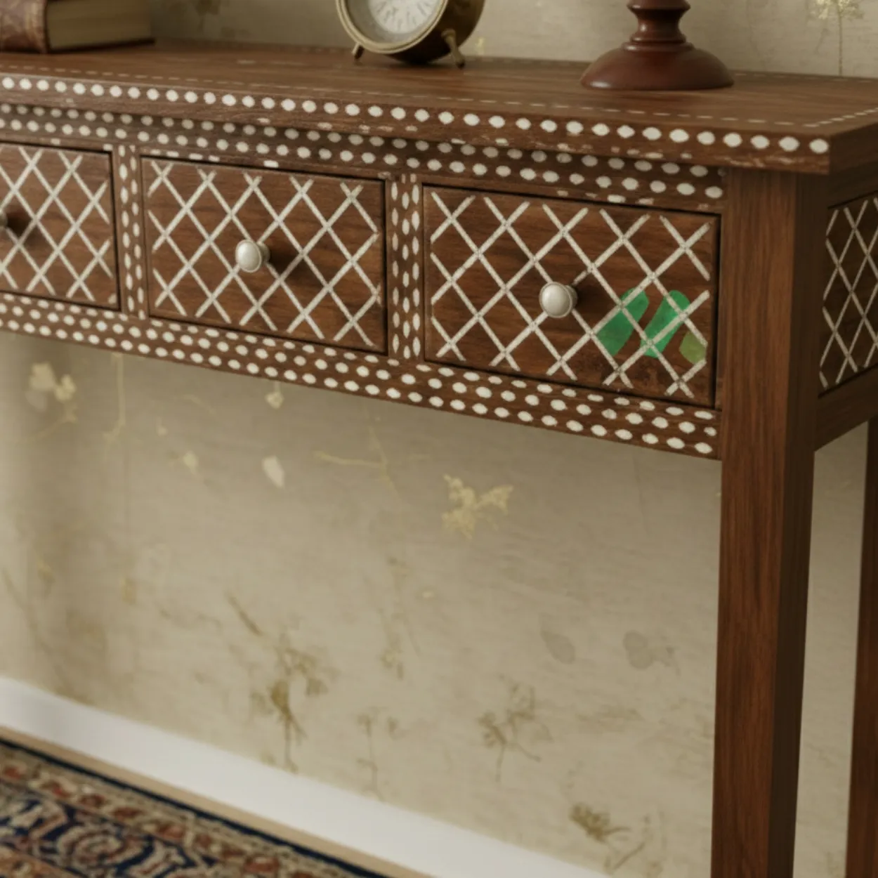 Bone Inlay Wooden Console Table - Image 6