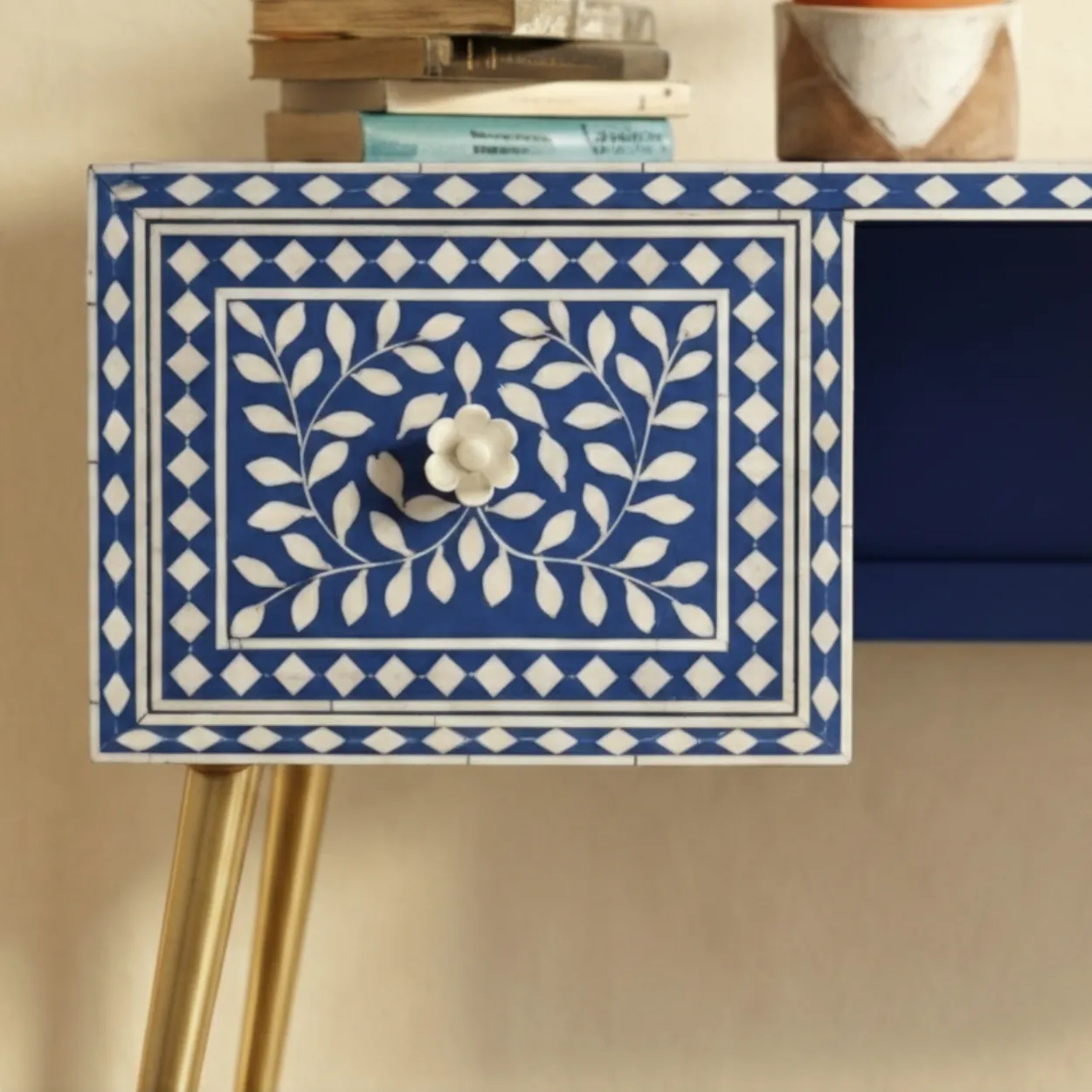 Mother of Pearl Blue Study Table with 2 drawer - Image 5