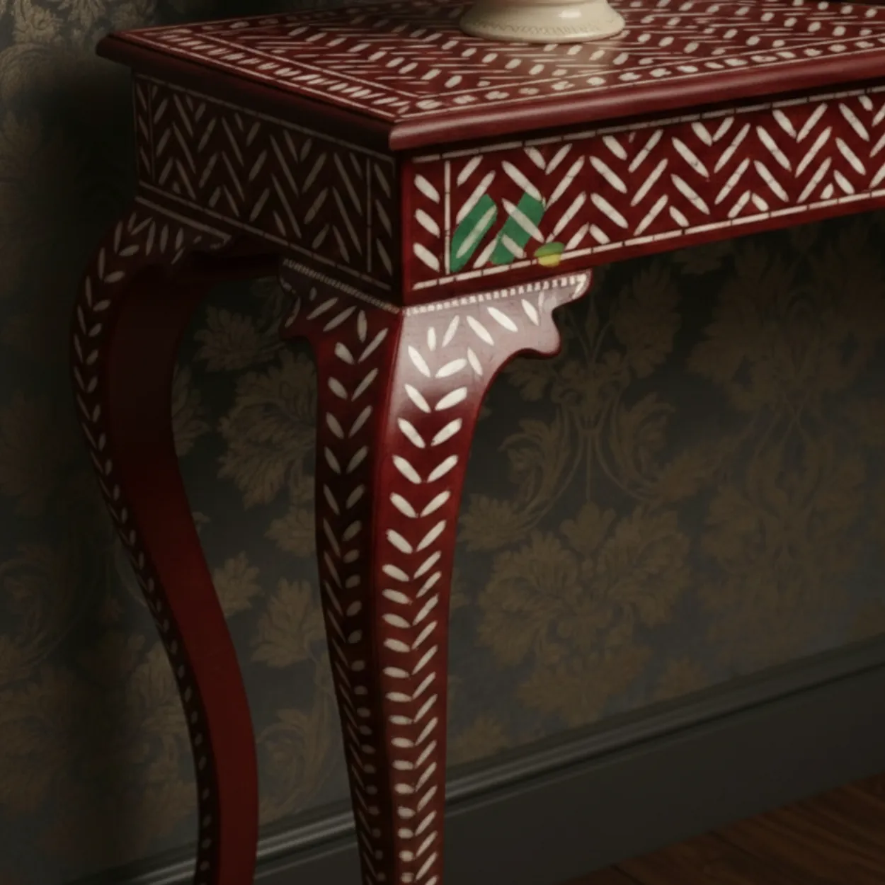 Bone Inlay Red Console Table - Image 5