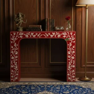 Bone Inlay Red Console Table