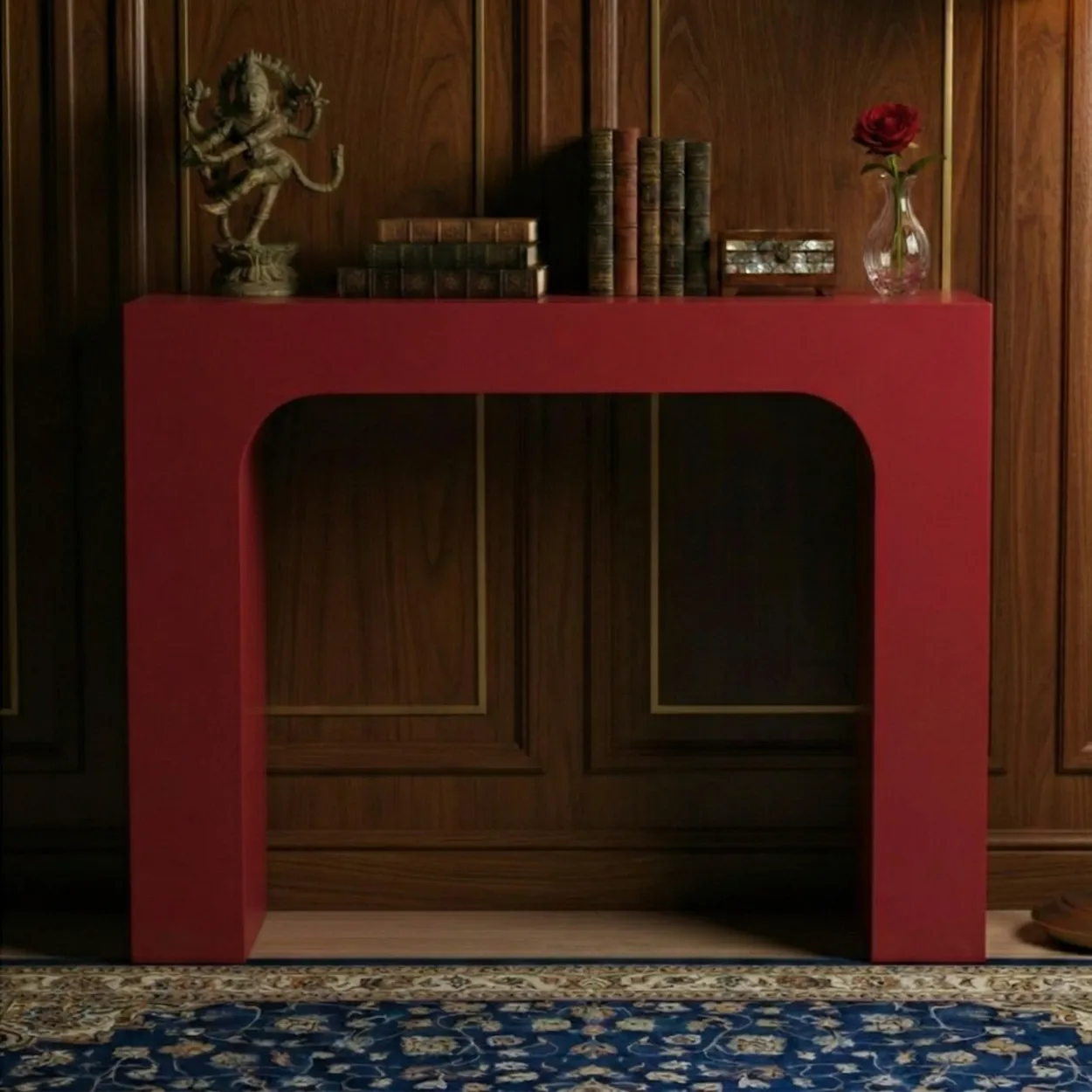 Bone Inlay Red Console Table - Image 2