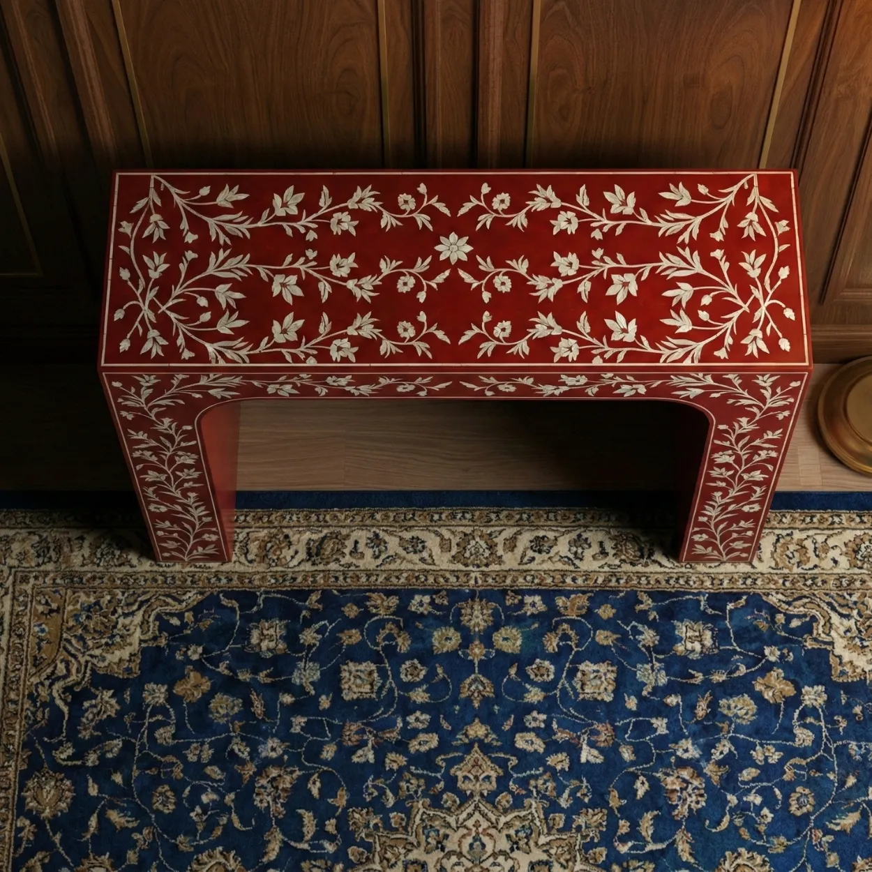 Bone Inlay Red Console Table - Image 3