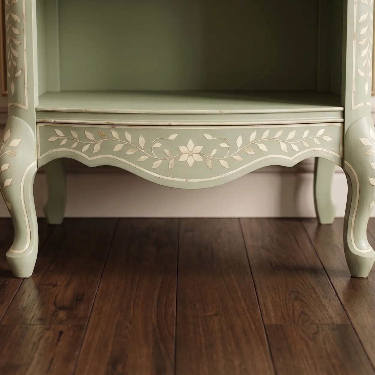 Bone Inlay Light Green Bedside Table - Image 6