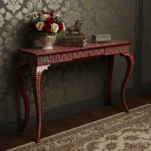 Bone Inlay Red Console Table