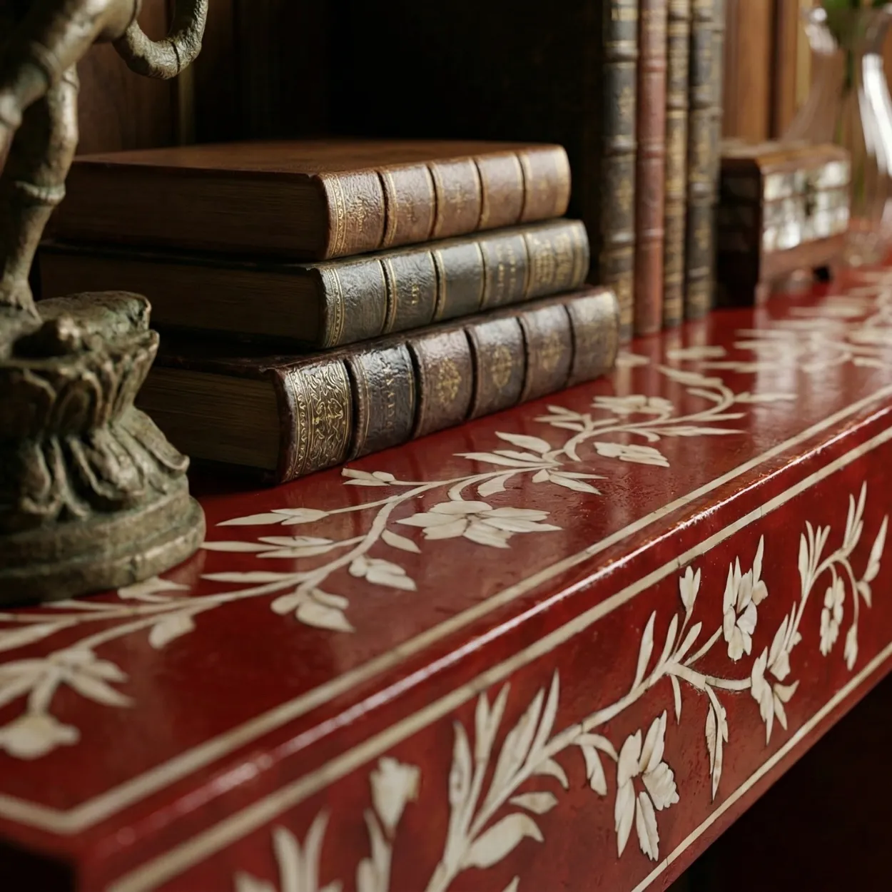 Bone Inlay Red Console Table - Image 4