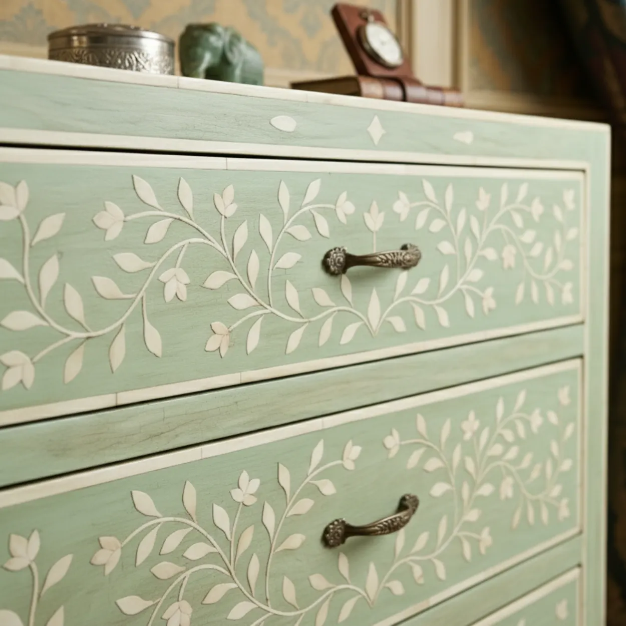 Bone Inlay Light Green 3 Chest of Drawer - Image 4