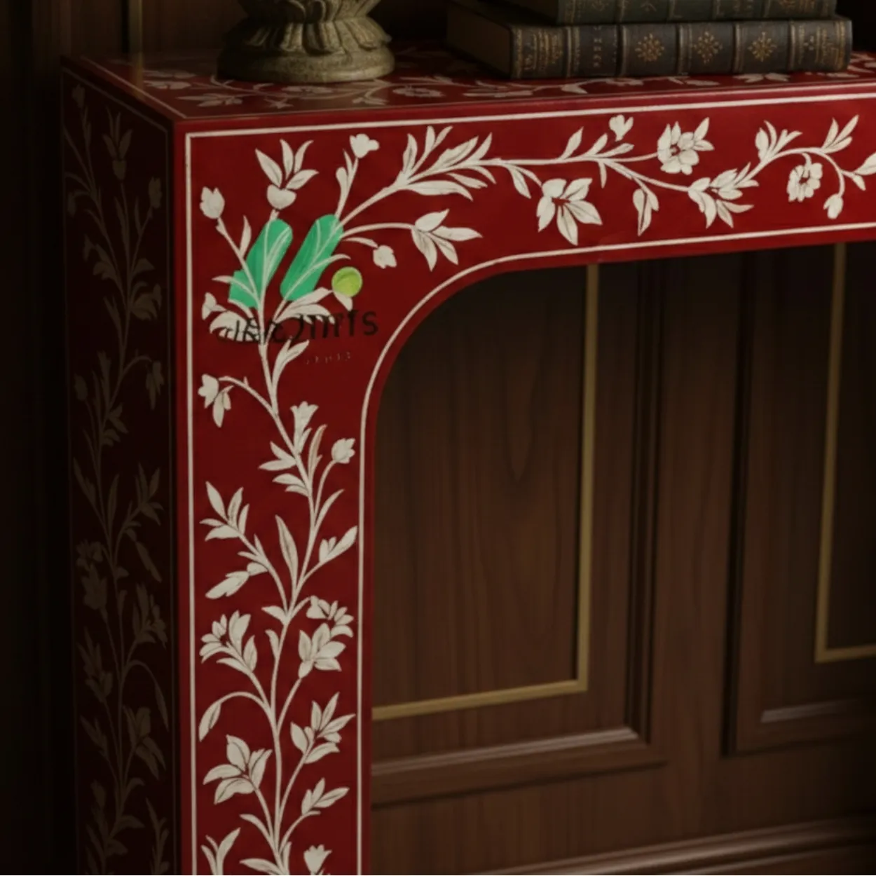 Bone Inlay Red Console Table - Image 6