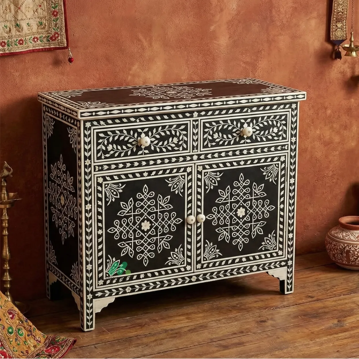 Bone Inlay Black Cabinet