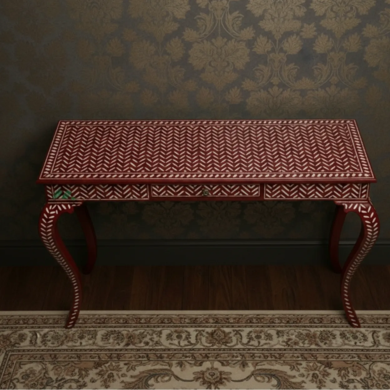 Bone Inlay Red Console Table - Image 3