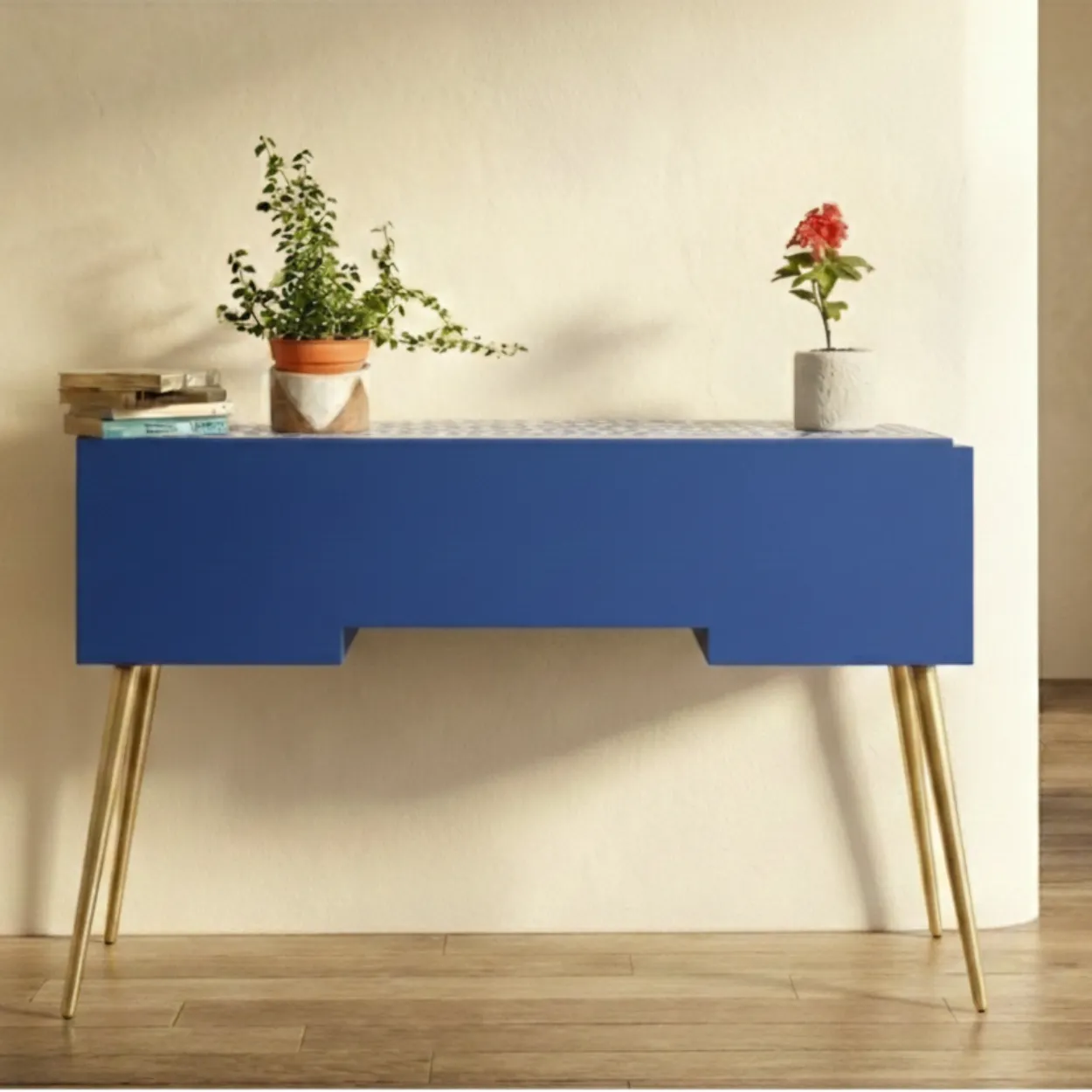 Mother of Pearl Blue Study Table with 2 drawer - Image 2