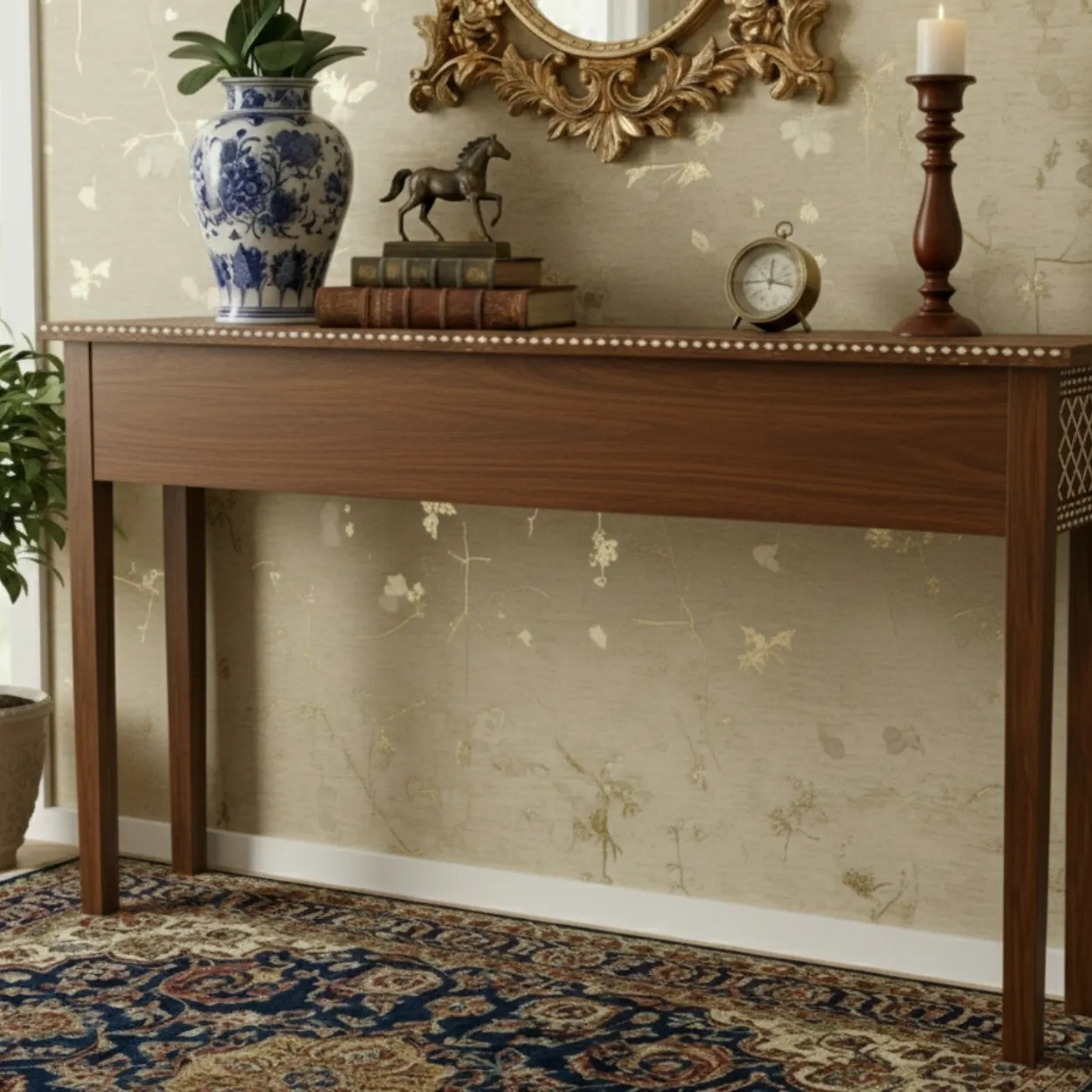 Bone Inlay Wooden Console Table - Image 2