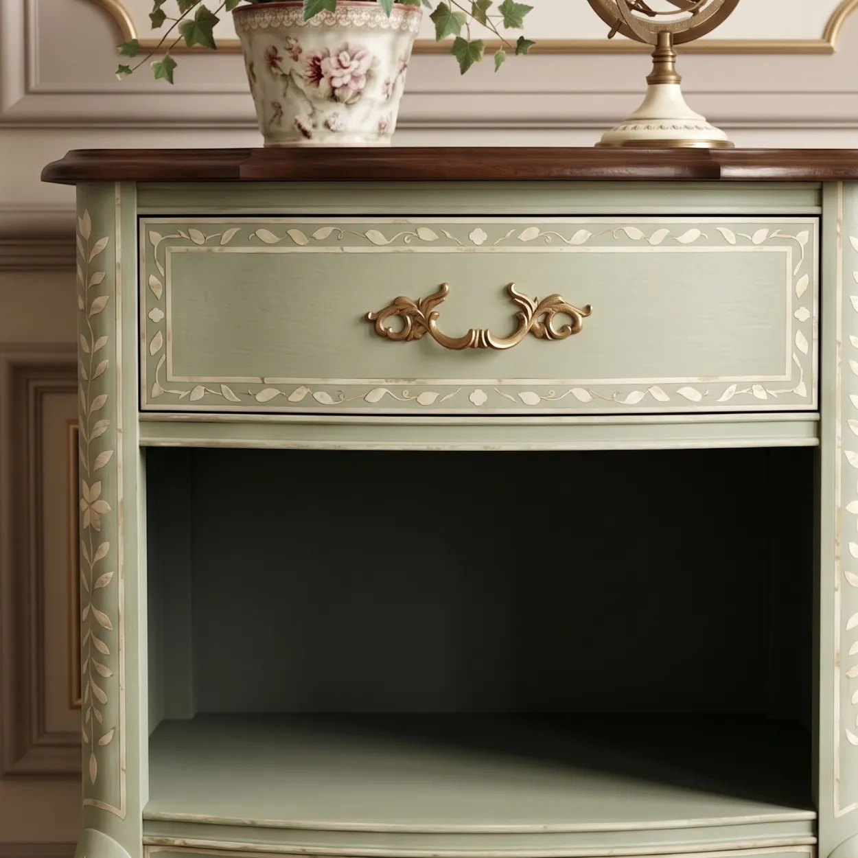 Bone Inlay Light Green Bedside Table - Image 5