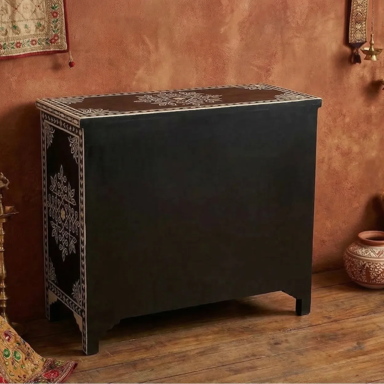 Bone Inlay Black Cabinet - Image 2