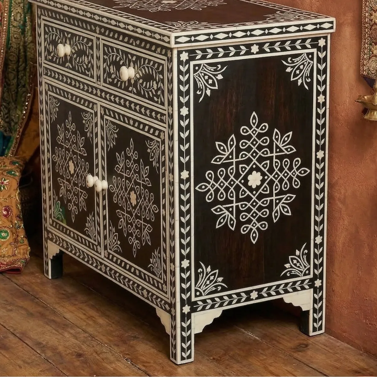 Bone Inlay Black Cabinet - Image 4