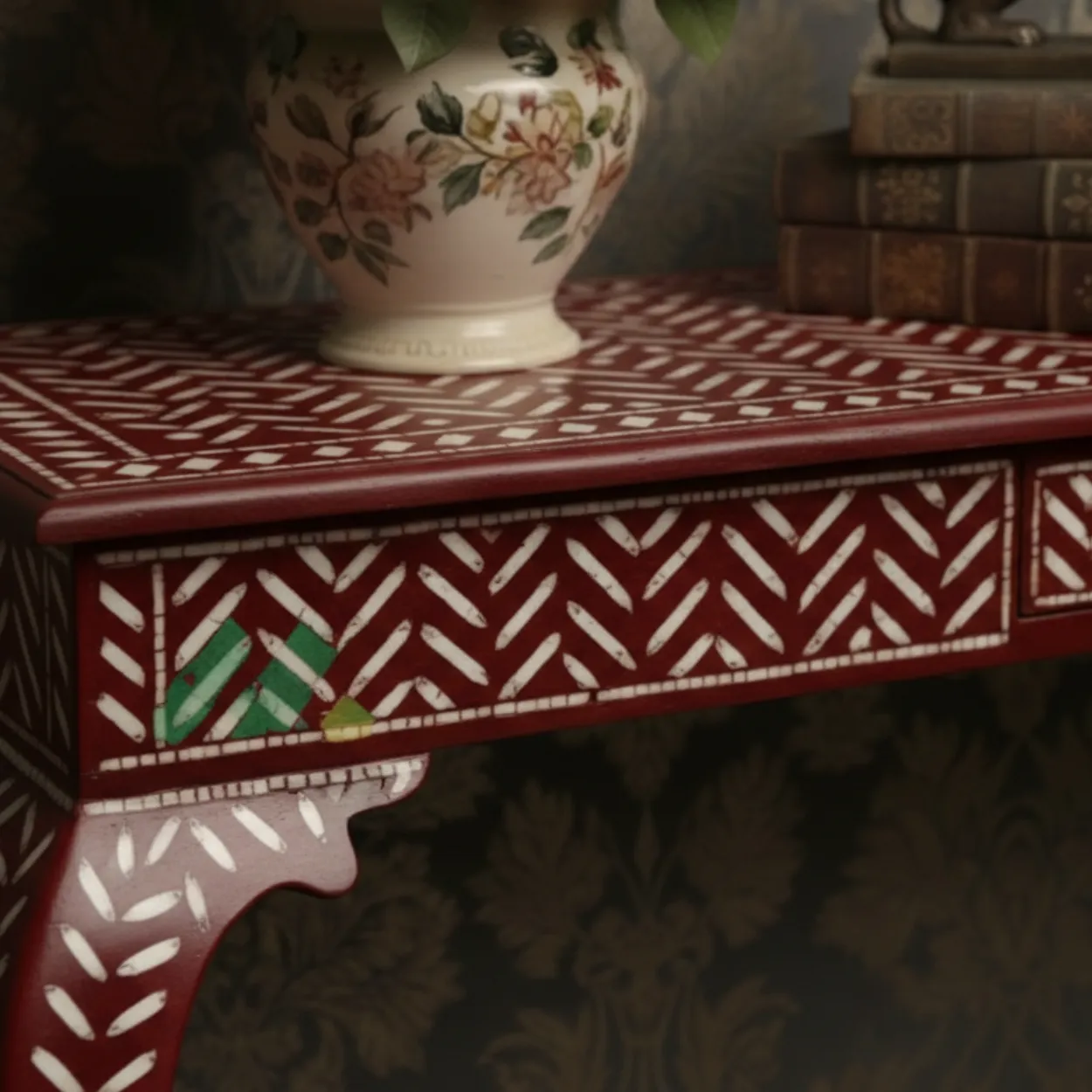 Bone Inlay Red Console Table - Image 6