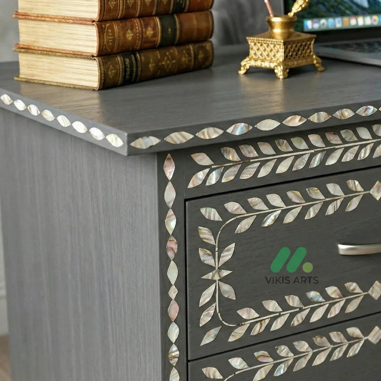 Mother of Pearl Grey Study Table - Image 6
