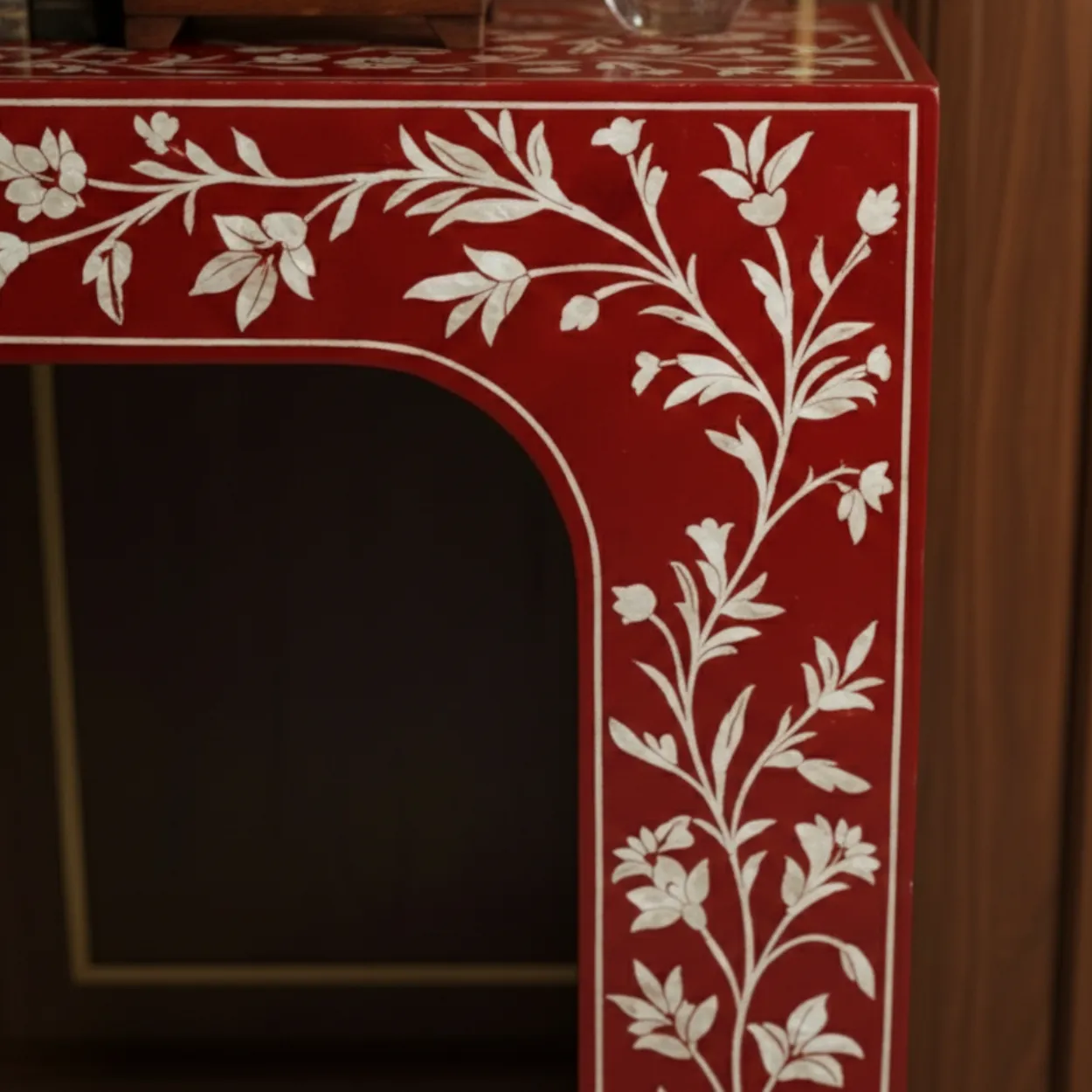 Bone Inlay Red Console Table - Image 7