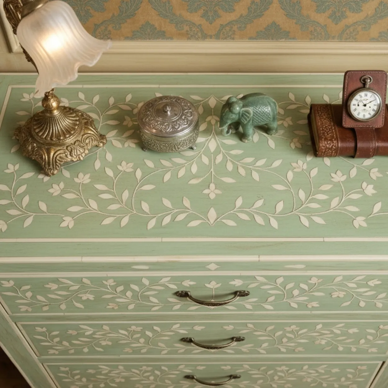 Bone Inlay Light Green 3 Chest of Drawer - Image 3