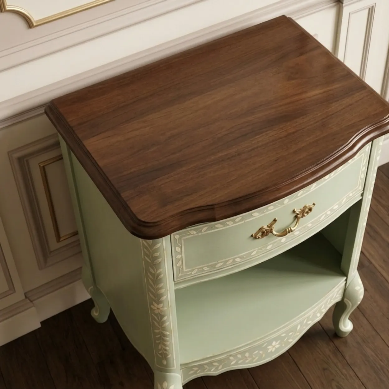 Bone Inlay Light Green Bedside Table - Image 3