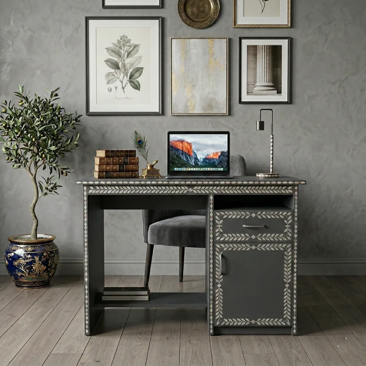 Mother of Pearl Grey Study Table
