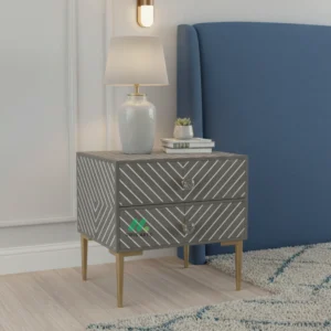 Bone Inlay Grey Bedside Table with 2 Drawers