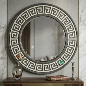 Bone Inlay Grey Round Mirror Frame