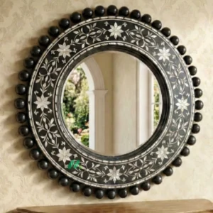 Mother Of Pearl Black Round Mirror Frame