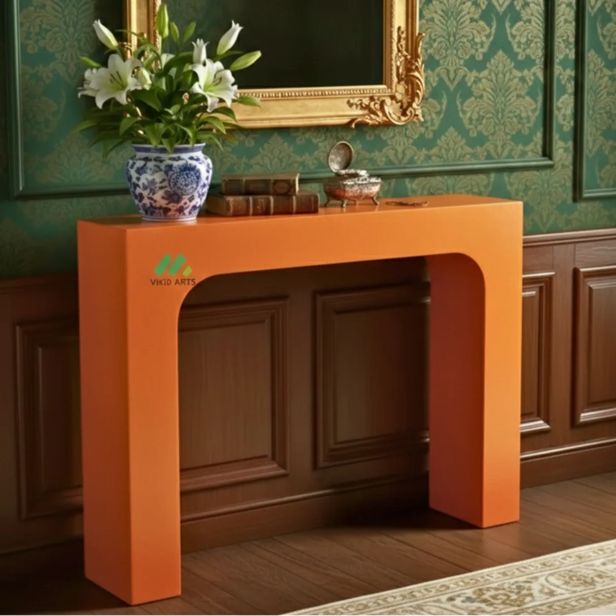 Bone Inlay Orange Console Table - Image 2