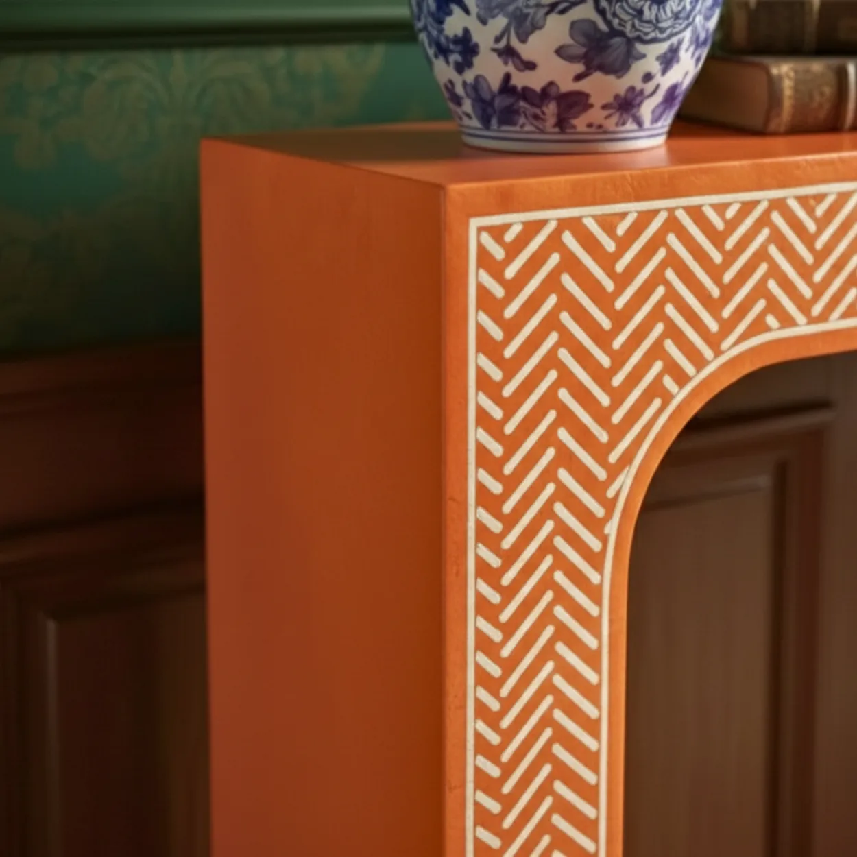 Bone Inlay Orange Console Table - Image 6